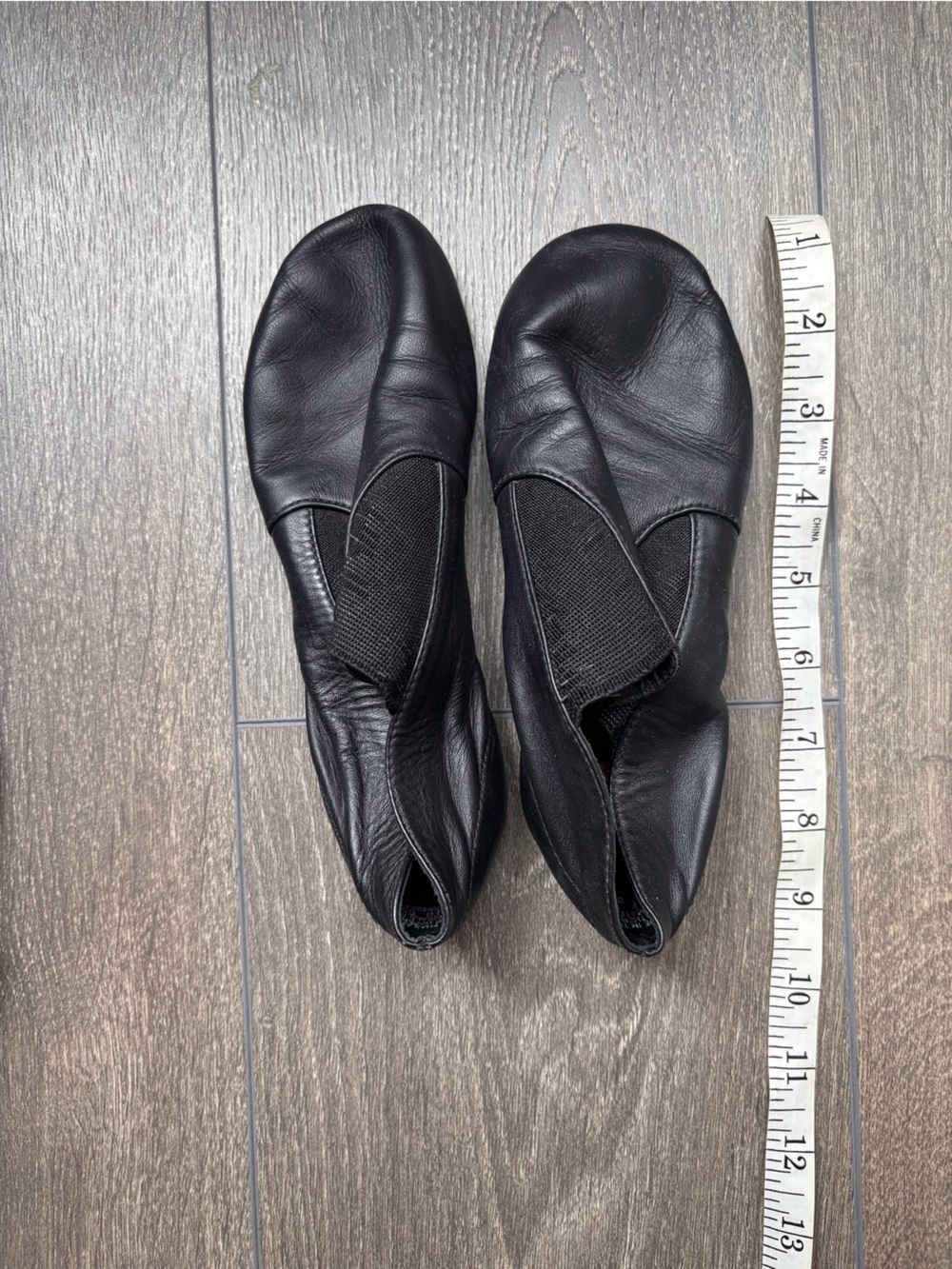 Women's Black Leather Slip-On Dance Flats
